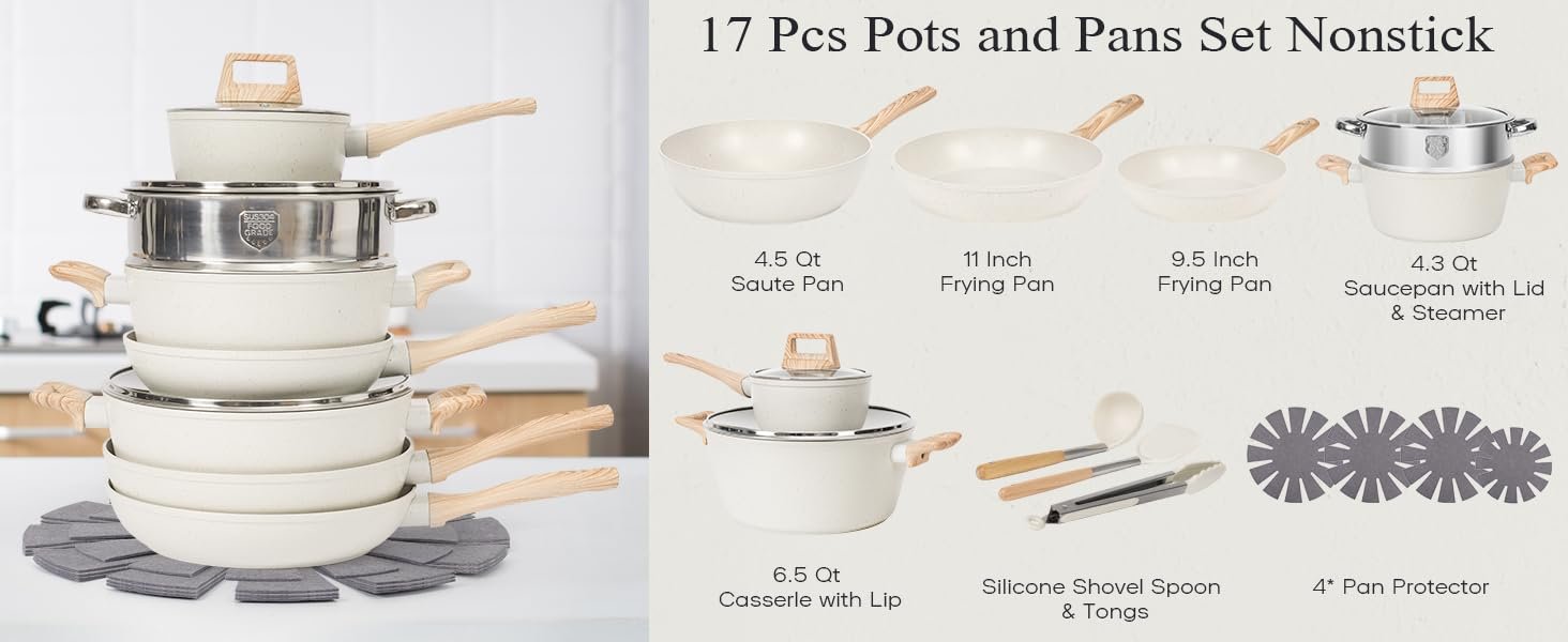 【One - Day Only】17 - Piece Non - stick Cookware Set