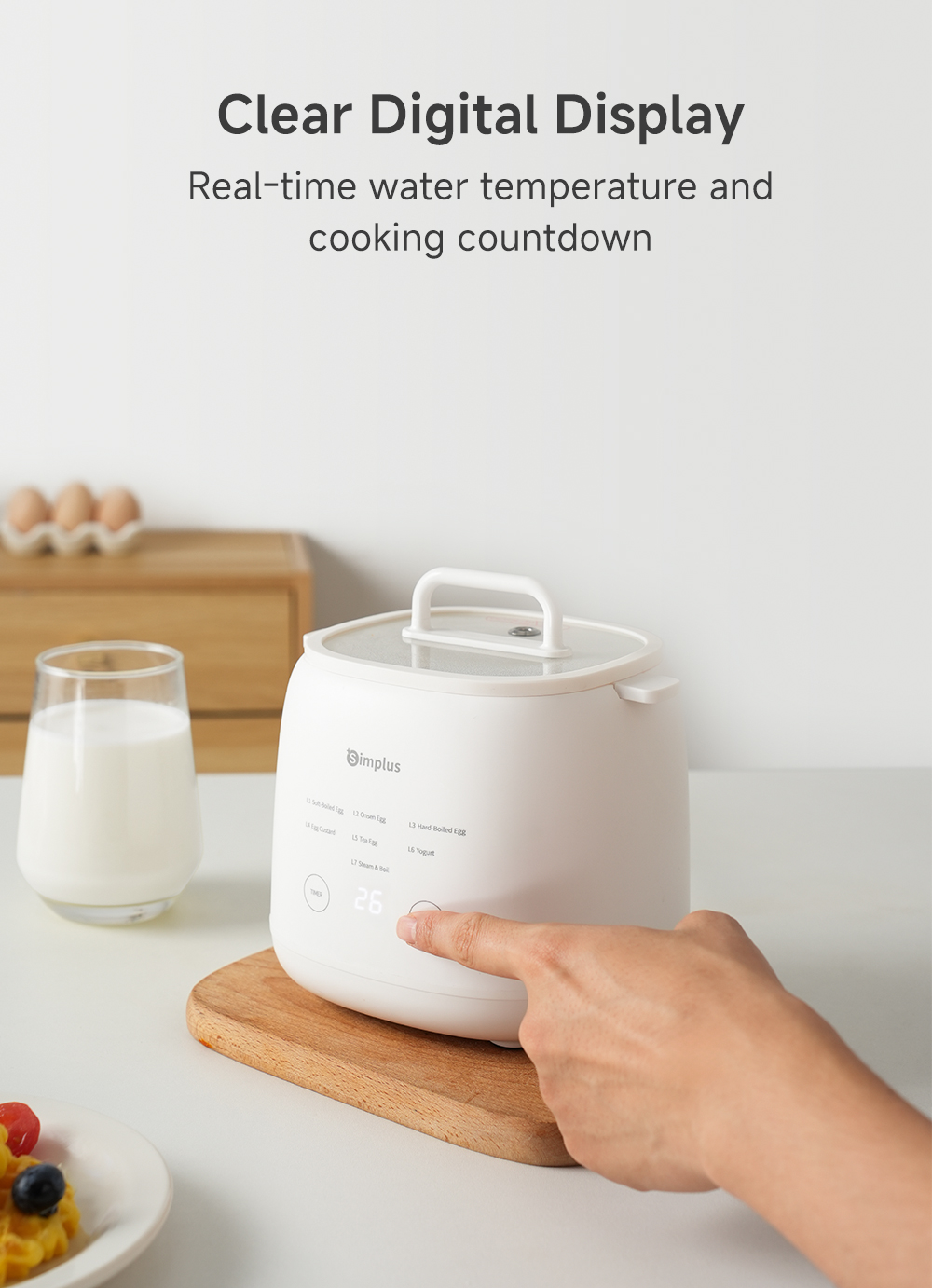 Simplus Multifunctional Egg Cooker |7 Modes | 24h Reservation | SUS304 Steaming Bowl | Steaming Egg Custard Yogu