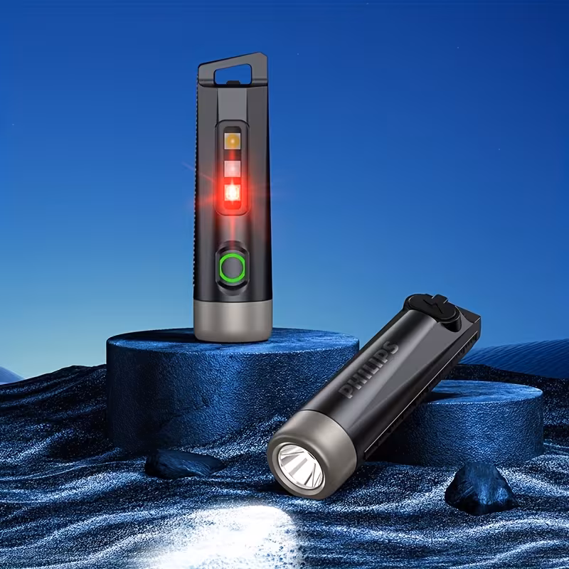 PHILIPS Bright light mini flashlight Portable pendable keychain purple light flashlight Tpye-C charging night commute travel essential