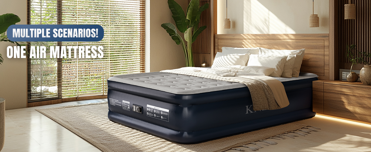 Queen Air Mattress with Built-in Pump. 18 Top Inflatable Mattress with Waterproof Flocking Fabric. Three-Minute Quick-Inflatable Bed. Portable Blow Up Mattress for Home. Outdoor and Guests