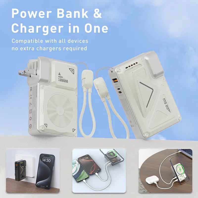 🔥Christmas  Discount 49% Off🎄6-in-1 Magnetic Portable Power Bank 10000mAh Portable Charger with Integrated Cable and Foldable AC Plug
