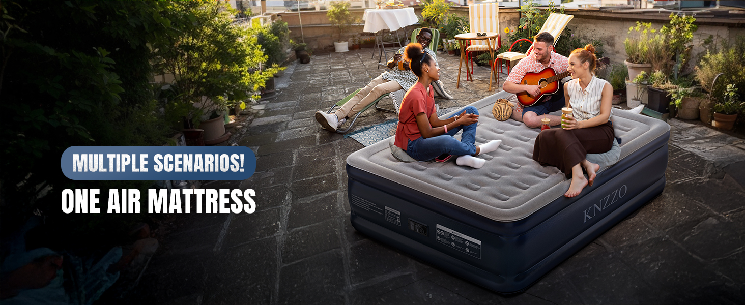 Queen Air Mattress with Built-in Pump. 18 Top Inflatable Mattress with Waterproof Flocking Fabric. Three-Minute Quick-Inflatable Bed. Portable Blow Up Mattress for Home. Outdoor and Guests