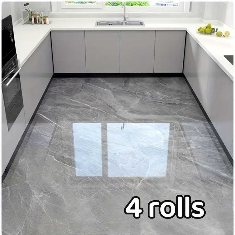 4 Rolls Self-Adhesive Waterproof Marble Contact Paper - Peel & Stick Luxury Vinyl, Greyu002FWhiteu002FBlack Marble Sheets (101.6cm Wide Coverage per Roll), Bathroom, Floors & Walls - Removable Easy Install (No Glue Needed)