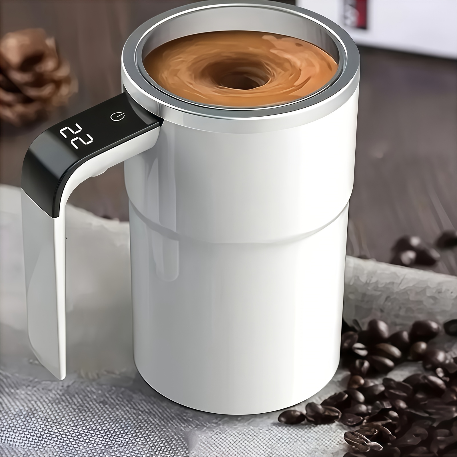 USB Rechargeable Electric Coffee Cup with Temperature Display & Stirring Function - Large Capacity Portable Travel Mug, 18650 Lithium Battery, 0.6W Power, Usb Charging for Home & Office Use, Coffee Maker, Coffee Maker for Home