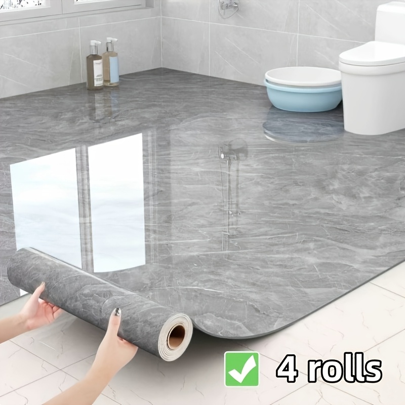 4 Rolls Self-Adhesive Waterproof Marble Contact Paper - Peel & Stick Luxury Vinyl, Greyu002FWhiteu002FBlack Marble Sheets (101.6cm Wide Coverage per Roll), Bathroom, Floors & Walls - Removable Easy Install (No Glue Needed)