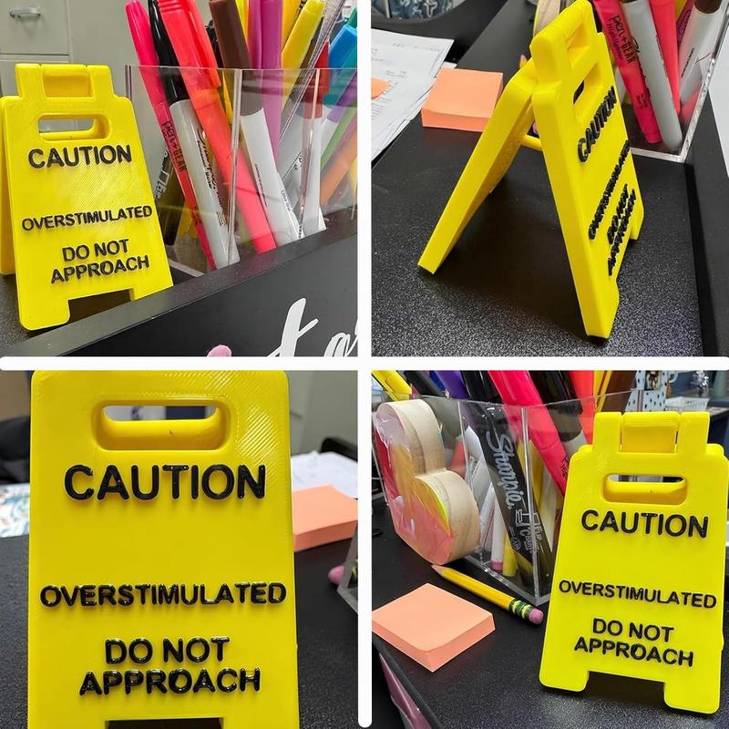 🔥Christmas  Discount 49% Off🎄Caution Overstimulated Desk Sign - Yellow Sign with Black Text