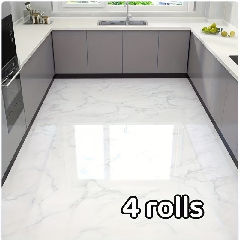 4 Rolls Self-Adhesive Waterproof Marble Contact Paper - Peel & Stick Luxury Vinyl, Greyu002FWhiteu002FBlack Marble Sheets (101.6cm Wide Coverage per Roll), Bathroom, Floors & Walls - Removable Easy Install (No Glue Needed)