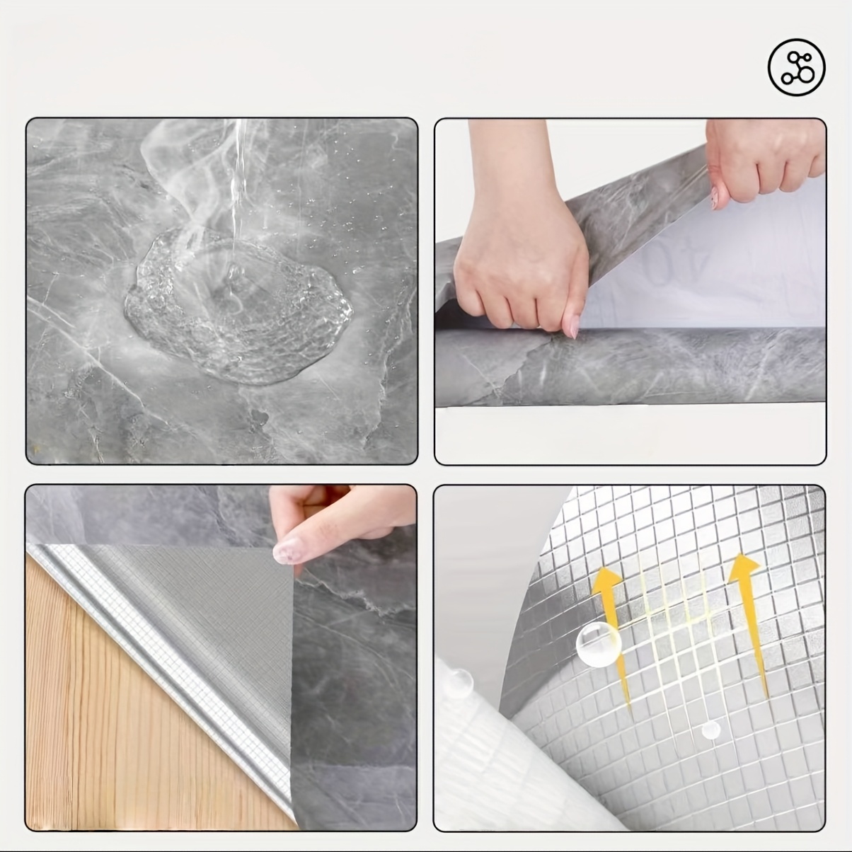 4 Rolls Self-Adhesive Waterproof Marble Contact Paper - Peel & Stick Luxury Vinyl, Greyu002FWhiteu002FBlack Marble Sheets (101.6cm Wide Coverage per Roll), Bathroom, Floors & Walls - Removable Easy Install (No Glue Needed)