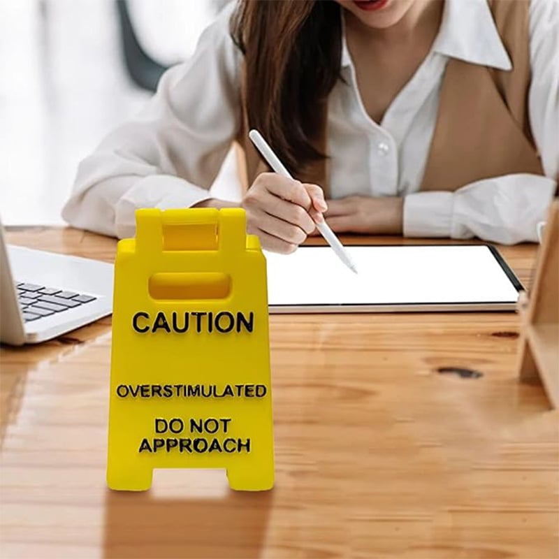 🔥Christmas  Discount 49% Off🎄Caution Overstimulated Desk Sign - Yellow Sign with Black Text